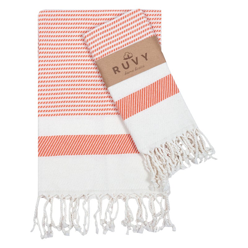 Ruvy Home Basics Turkish Hand Towels for Bathroom Set of 2 | 18"x40", Cotton | Decorative Towel for Bathroom, Kitchen, Dishcloth, Tea, Yoga, Face, Gym - Orange - Image 1
